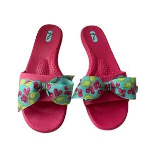 OKA B Hot Pink Cherry Pattern Flat Sandals Women's Medium 7-8